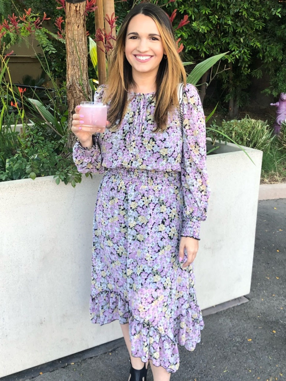 Forever 21 Lavender Floral Long-Sleeve Smocked Midi Dress